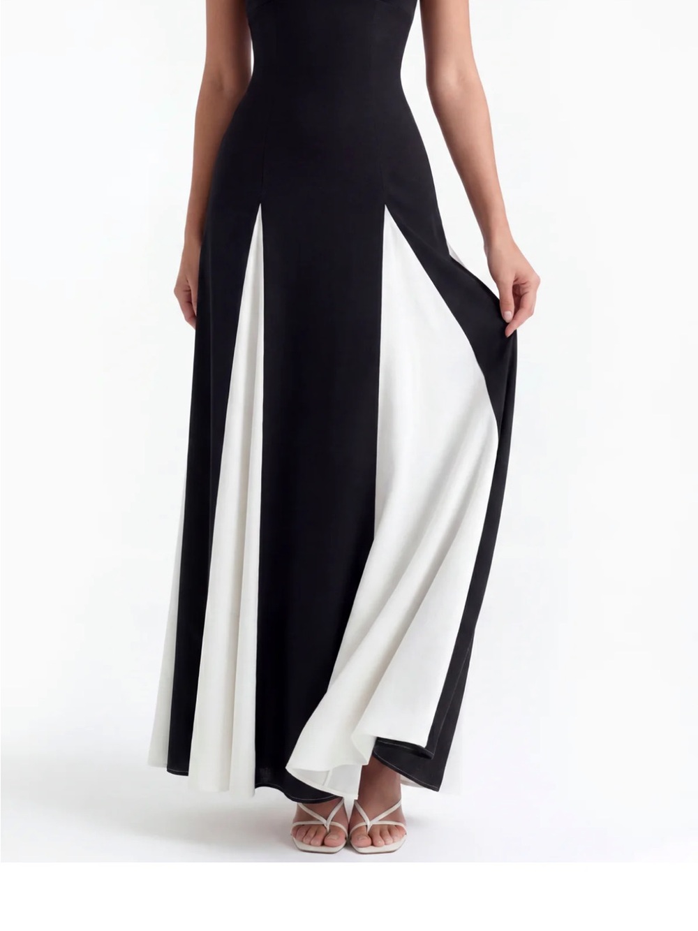 Spaghetti Strap Black & White Flowy Panel Maxi Dress - Picture 3 of 9